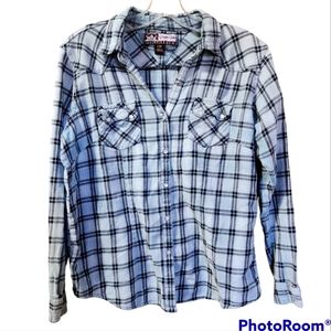 Blue Plaid Button Down Shirt Flannel Canyon Guide Outfitters